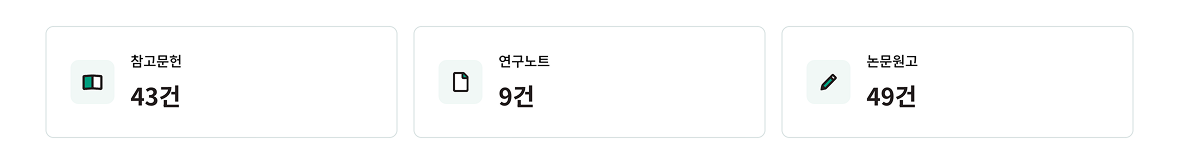 보유 현황 카드 3개 — 참고문헌, 연구노트, 논문원고 건수